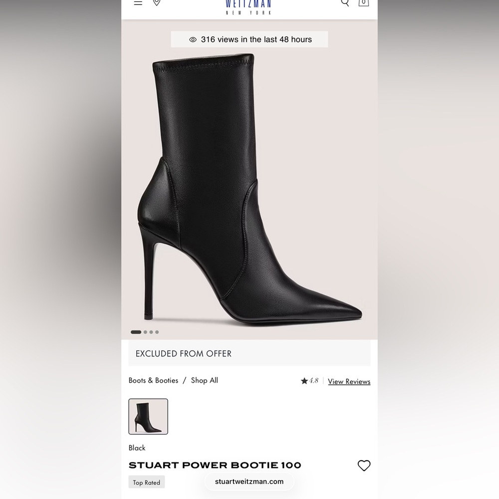 Stuart Weitzman power bootie Sleek Black Heeled Boots